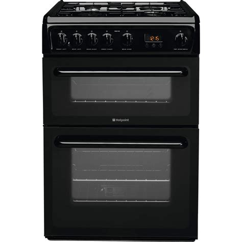 hotpoint hag60k 60cm double oven gas cooker with fsd black